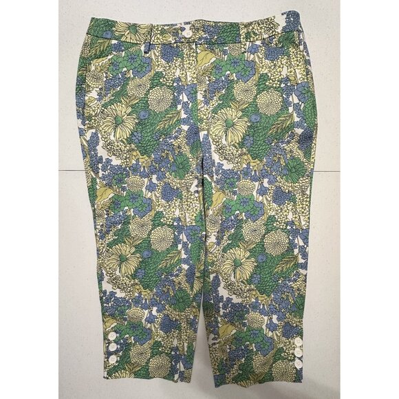 Talbots Perfect Crop Breezy Floral Green‎ Blue Yellow White Capri Stretch Sz 12 - Picture 1 of 7